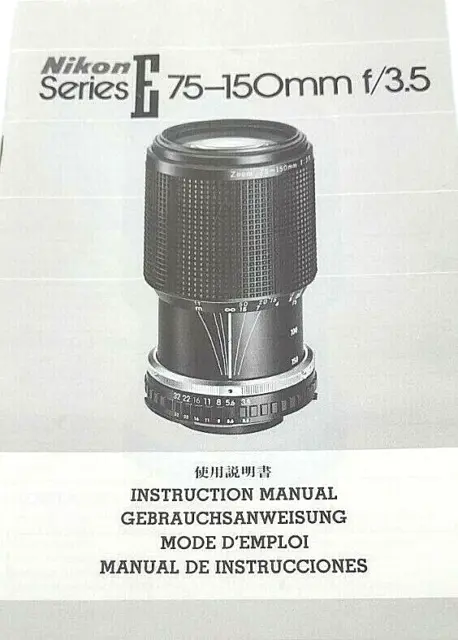 Manual de instrucciones multilingüe Nikon serie E 75 mm-150 mm f/3,5 DEVOLUCIONES GRATUITAS