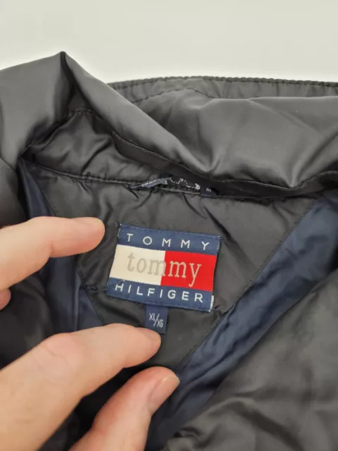 Vintage Tommy Hilfiger Puffer Jacket - Black Nylon Mid-weight Flag XL Y2K 2