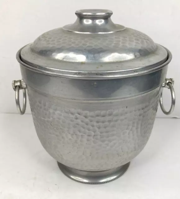 Vtg MCM Hammered Aluminum Ice Bucket Ray BT - 150 Made in Italy