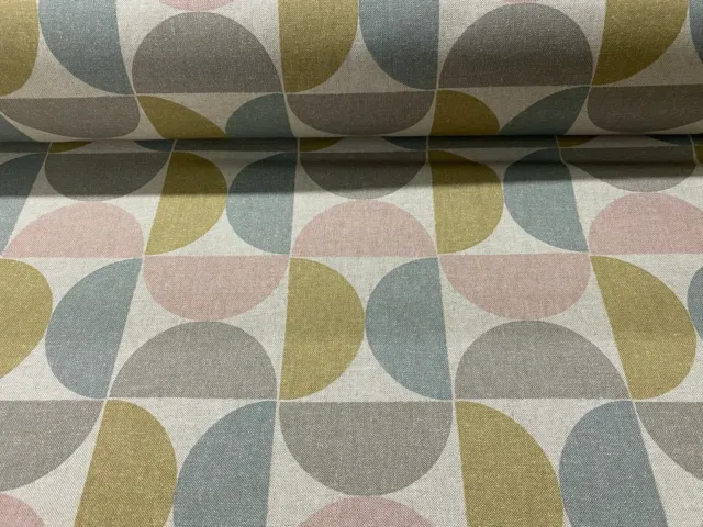 Deco Circles Pink Grey Yellow  Cotton  140cm wide Curtain/Upholstery Fabric