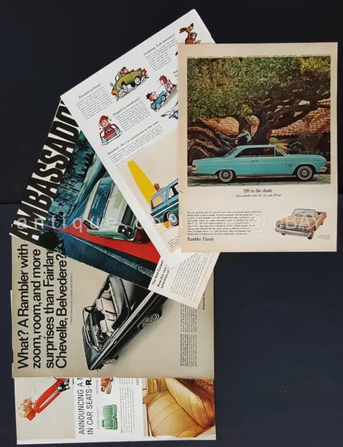 LOT 1962-67 vintage 6pc AMC RAMBLER AMBASSADOR MAGAZINE ADS automobile car MOTOR