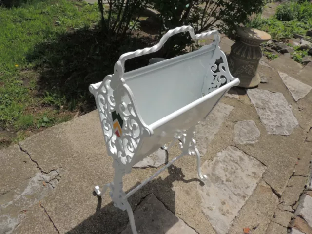 Antique Vintage Refurbished Wrought Iron Handled Cast Magazine Rack-SHABBY CHIC!