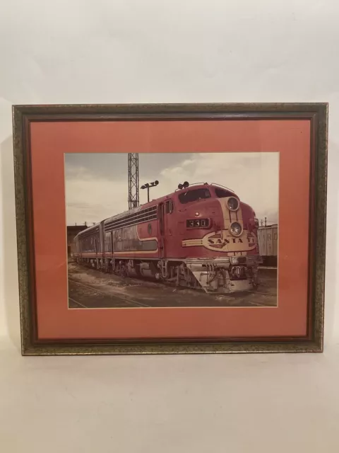 VTG Santa Fe Railroad Railway Train Yard Print Framed 14” X 21”