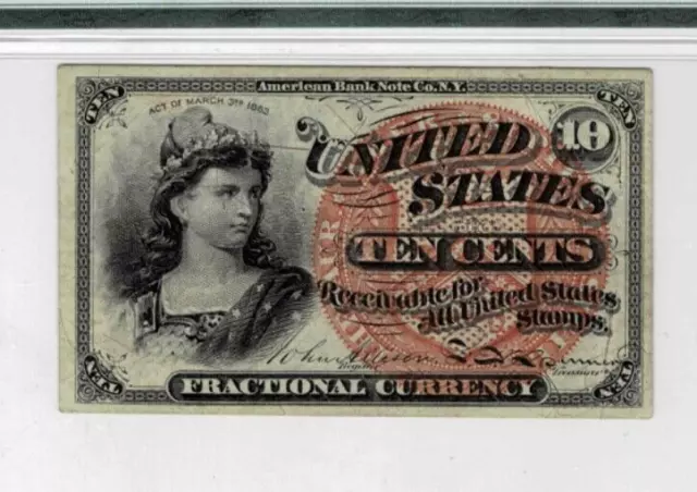 10 Cent Fractional Currency note--fr.1258 (Fourth Issue) PMG CU 63 EPQ 3