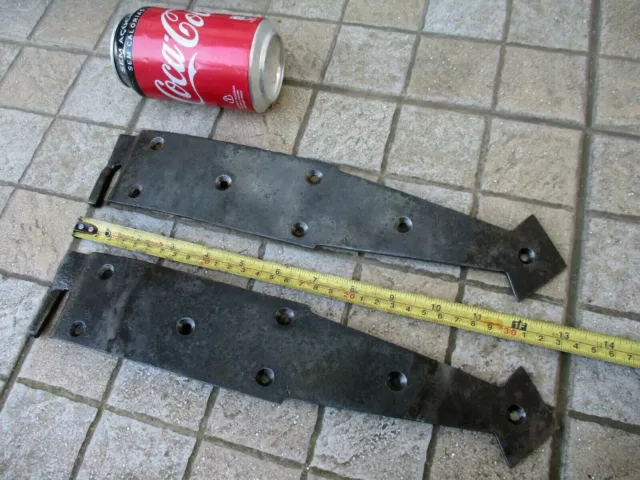Antique Pair Iron Hinge Old Blacksmith Made Architectural Salvage Door Hardware