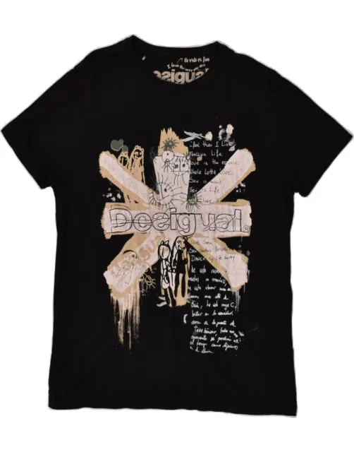 DESIGUAL Womens Graphic T-Shirt Top UK 20 2XL Black Cotton AP02