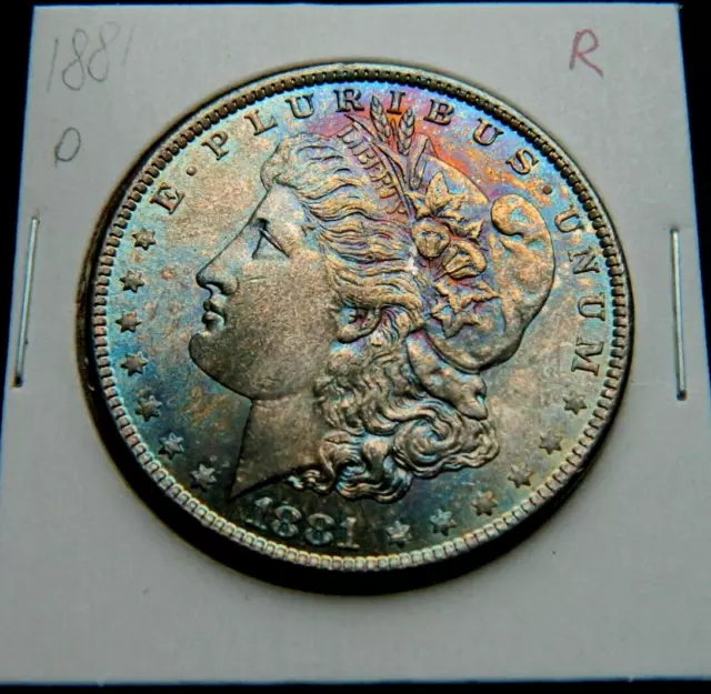 🌈BU.1881-o $1 Morgan Silver Dollar🌈Rainbow naturally toned.