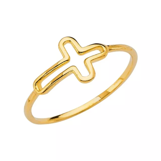 14K Solid Yellow Gold Womens Jesus Cross Ring Religious Band Size 7
