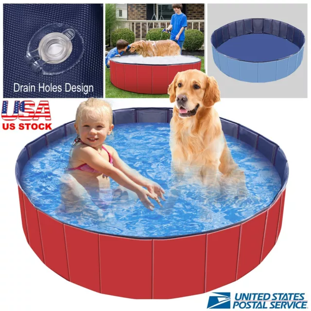 48" / 63" Foldable Pet Bath Tub Swimming Pool Portable Kids Dog Cat Bathing Tub