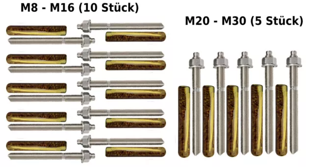 Set Verbundanker M8-M30/110-380mm Ankerstange + Verbundankerpatrone (5/10 Stück)