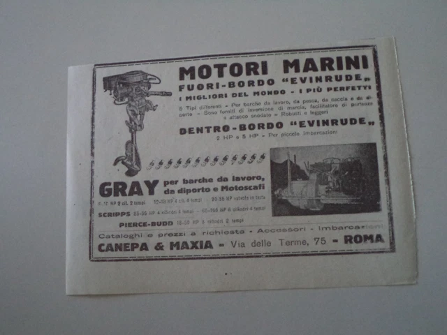 advertising Pubblicità 1925 MOTORI MARINI FUORIBORDO EVINRUDE