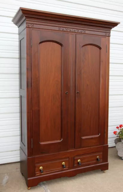 Victorian Walnut East Lake Cathedral Door Knockdown Armoire Wardrobe Closet &Key