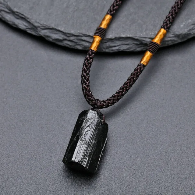 Black Tourmaline Pendant Natural Crystal Necklace Reiki Energy Raw Chakra Stone