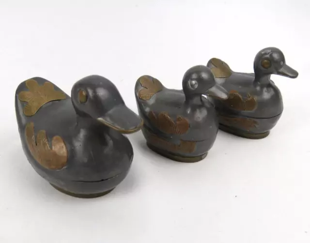 Mallard Ducks Trinket Box LOT OF 3 Pewter & Brass Lidded Containers Vintage