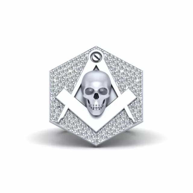 Masónico Calavera Alianza Simular Diamante Mason Anillo 925 Plata de Ley