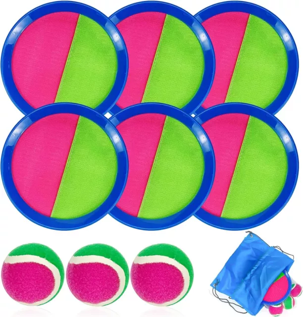 Klettballspiel mit 3 Ball und 6 Klett-Handtellern Fangspiel Strand Wurfspiel DE