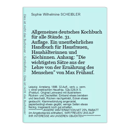 Allgemeines deutsches Kochbuch für alle Stände. 3 SCHEIBLER, Sophie Wilhelmine: