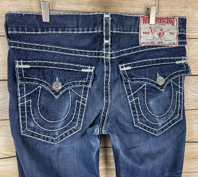 TRUE RELIGION RICKY Super T Mens 36 Jeans Thick Stitches Jeans Made In ...