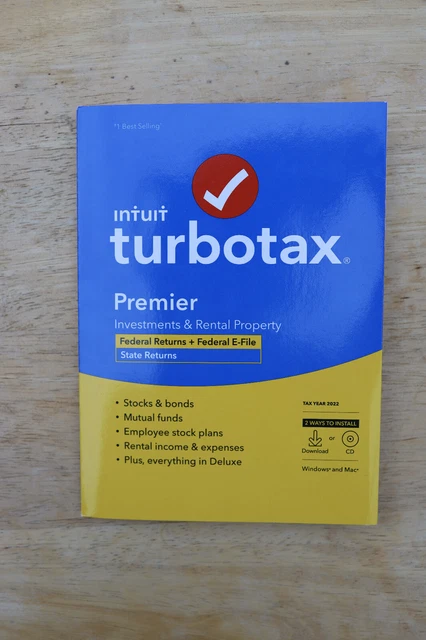 2022 TurboTax Premier PC/Mac CD with 3 Federal E-Files. Federal Only. No State.