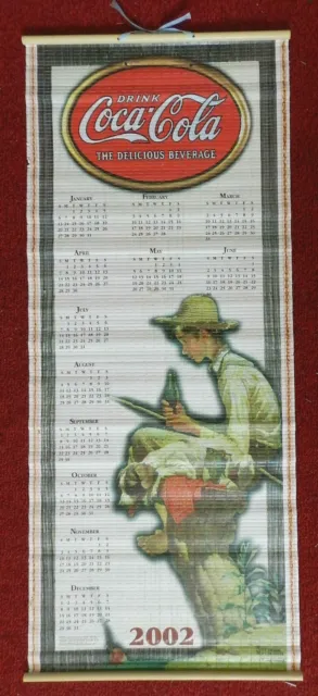 Coca-Cola Bamboo Calendar 2002-2003 Rockwell Fishing Boy Vintage Advertising
