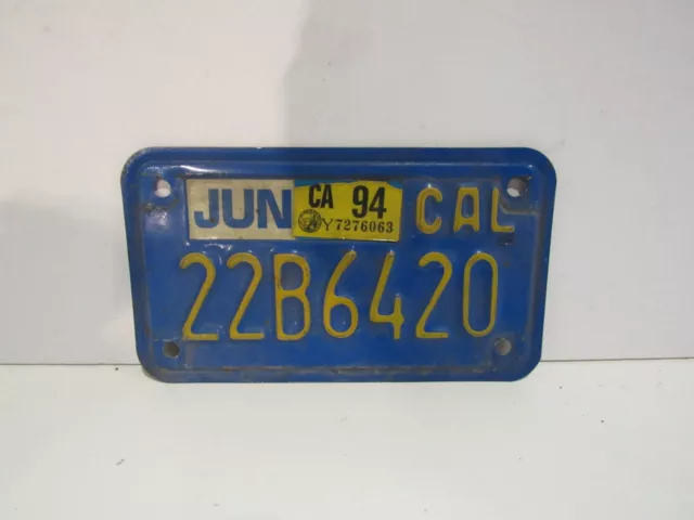 Vintage California Motorcycle License Plate 22B6420 Metal Blue Gold Embossed