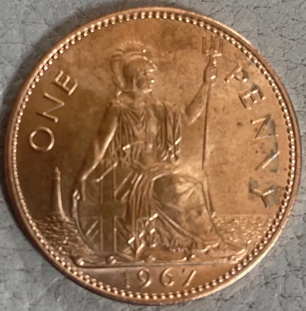 1967 One Penny Coin Brilliant Uncirculated - Queen Elizabeth II - GB UK