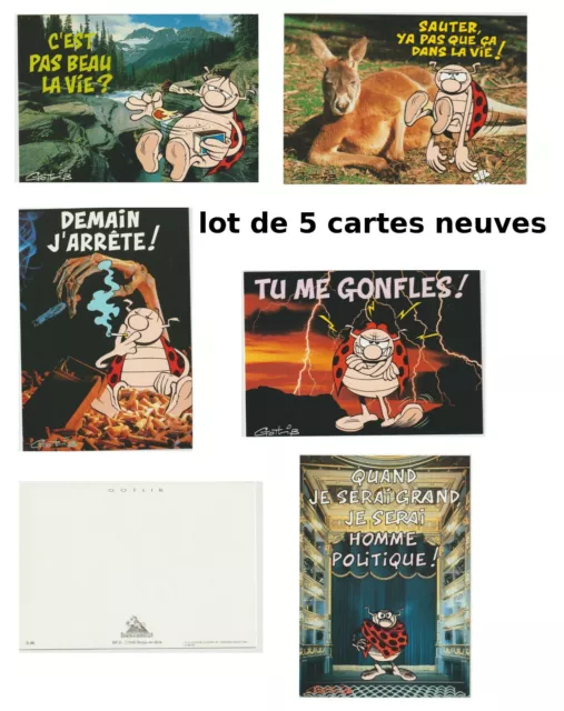 lot de 5 cartes postales neuves, la coccinelle de Gotlib