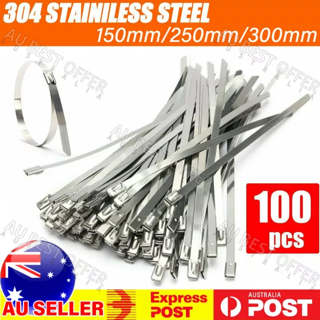 Stainless Steel Cable Ties Zip Strap Locking Wrap 150-300mm SS304 Grade AUS