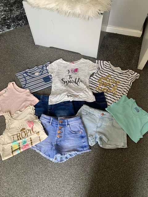 Pantaloncini e maglietta per ragazze River Island, H&M, Next, pacchetto Primark ottime condizioni!