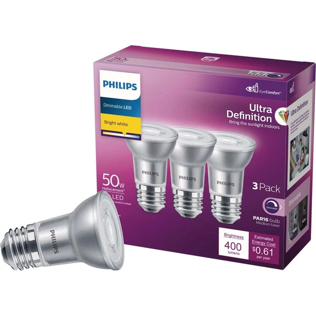 Philips 3pk 50w Par16bw Led Bulb 570762 Philips 570762 046677576066