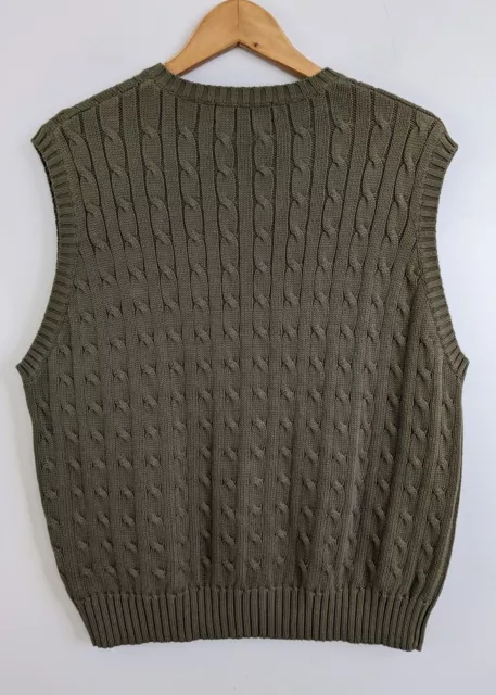 Polo Ralph Lauren Cable Knit V-Neck Sweater Vest Mens L 100% Cotton Olive Green 2