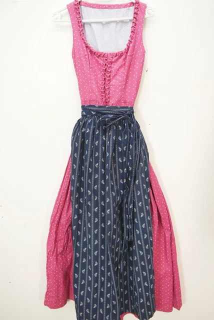 Fatto a mano cotone rosa con bordatura ottimo dirndl con grembiule taglia 32