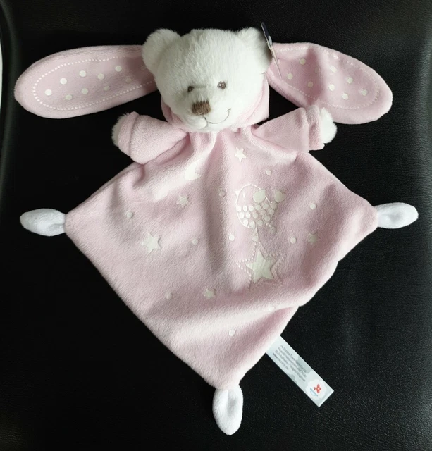 Doudou Plat Nicotoy Simba Ours Capuche Lapin Rose Blanc Etoile Oiseau -  Neuf
