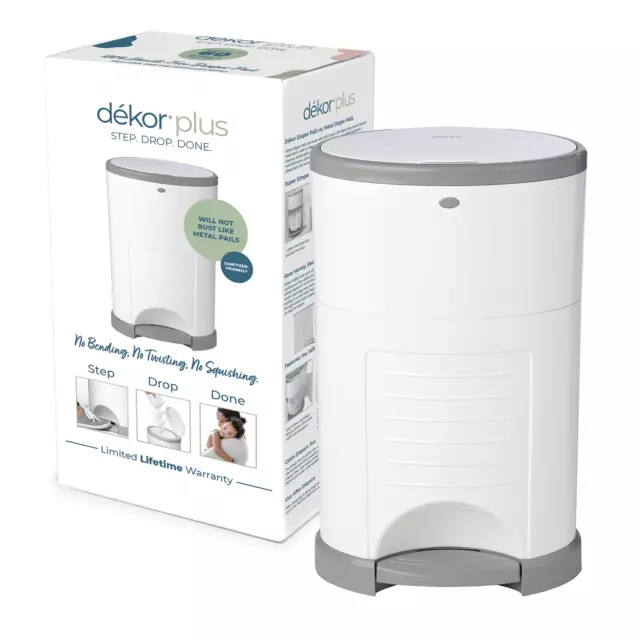 Dekor Plus Hands-Free Diaper Pail | White,Diaper Pails & Refills,Diaper Pails
