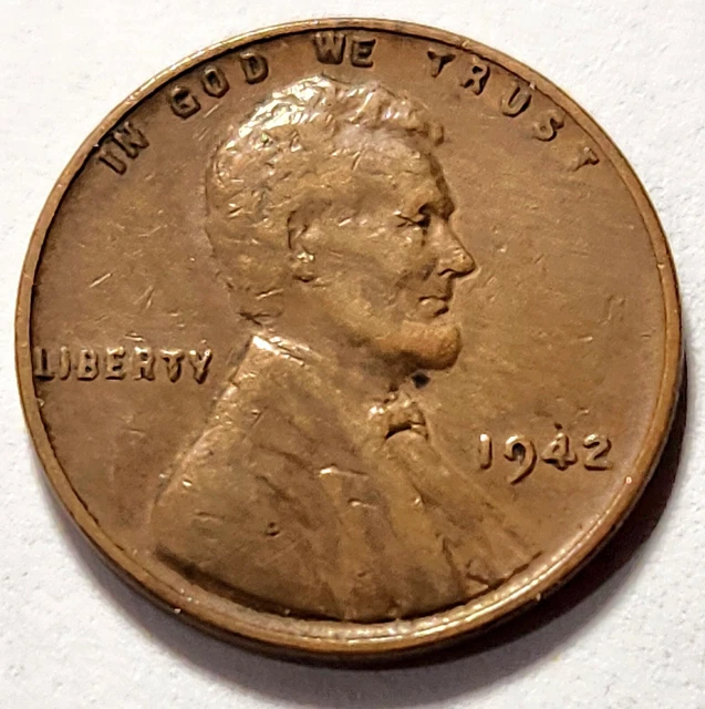 1942 Lincoln Wheat Penny No Mint Mark Plain 1C One Cent Piece Coin Very Rare