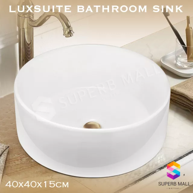 White Vanity Ceramic Sink Bathroom Hand Wash Basin Above Counter Top Bowl Round