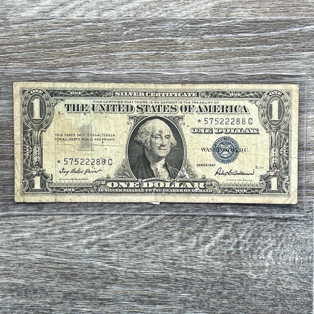 1957-B $1 One Dollar Bill Star Note Silver Certificate Circulated United State