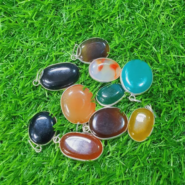 Natural Gemstone Oval Silver Plated Bezel Pendant 10 PCS Lot Gemstone H795