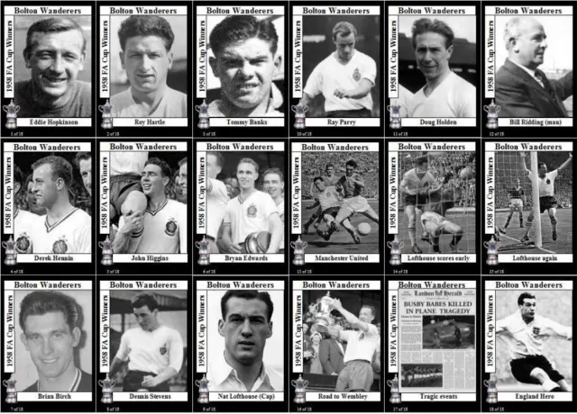 Bolton Wanderers 1958 FA Cup final winners football trading cards