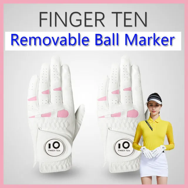 2pcs Left Hand Ladies Golf Glove Leather All Weahther Rain Grip with Ball Marker