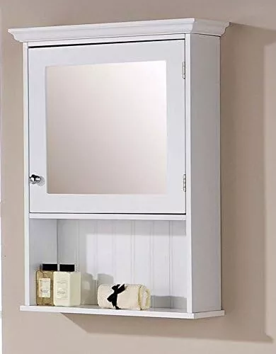 White Colonial Bathroom Open Shelf Mirrored Wall Storage Unit Tong & Groove