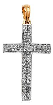 Pendentif Croix Diamant Ensemble Pavé or Blanc Poinçonné or Jaune