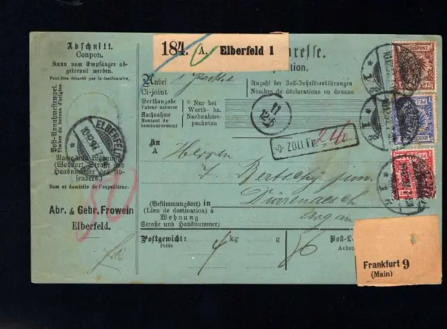 Dt. Reich 1897 - Drei Farben Paketkarte, Marken mit Perfin   (a896)