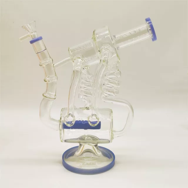 11 Inch Large String Cream Blue Glass Bong Water Pipe Hookah Recycler 14MM