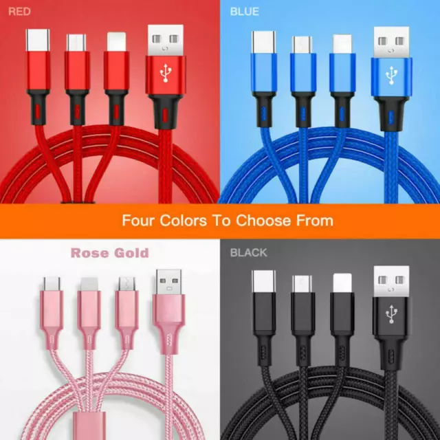 3 in 1 Multi USB Charger Charging Cable For iPhone USB TYPE C Android Micro