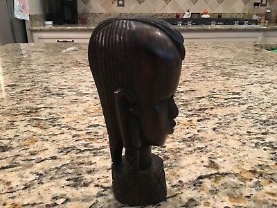 Vintage Hand Carved Ebony Wood African Head Tribal Sculpture Circa 1950's NICE
