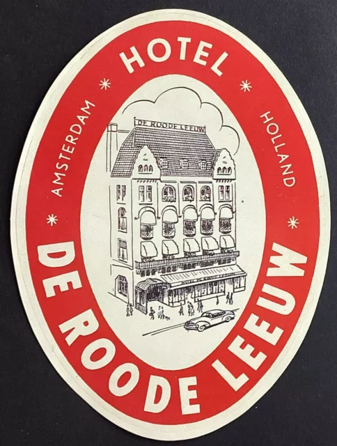 Amsterdam Holland Europe Hotel de Roode Leeuw Travel Luggage Label Sticker