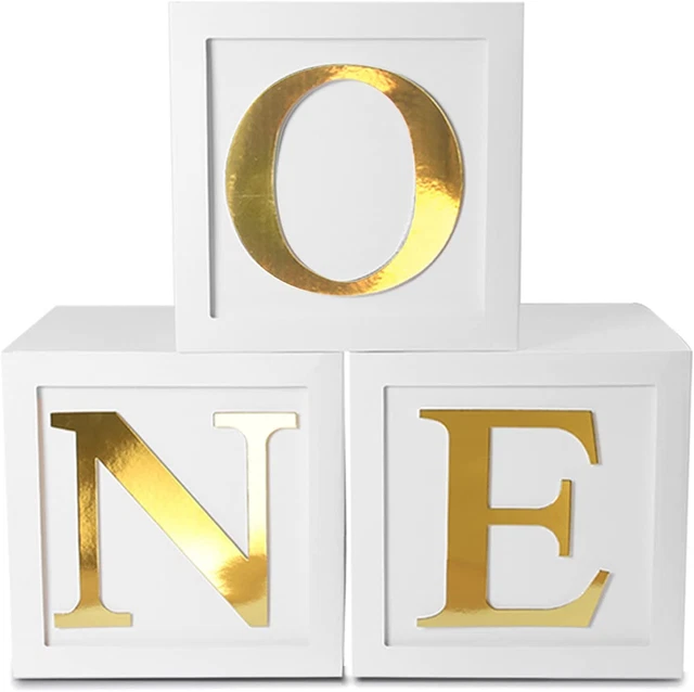 Decoraciones de primer cumpleaños de una caja para niños y niñas, 3 piezas cajas de globo blanco con
