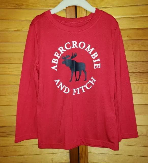 Abercrombie and Fitch Kids Sleep Red Long Sleeve Moose Graphic T-Shirt Size 5/6