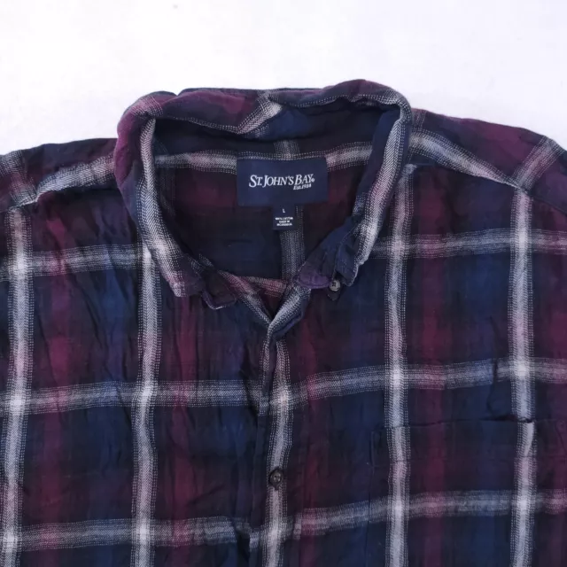 St Johns Bay Tartan Flannel Casual Button Up Shirt Mens Size Large L Black